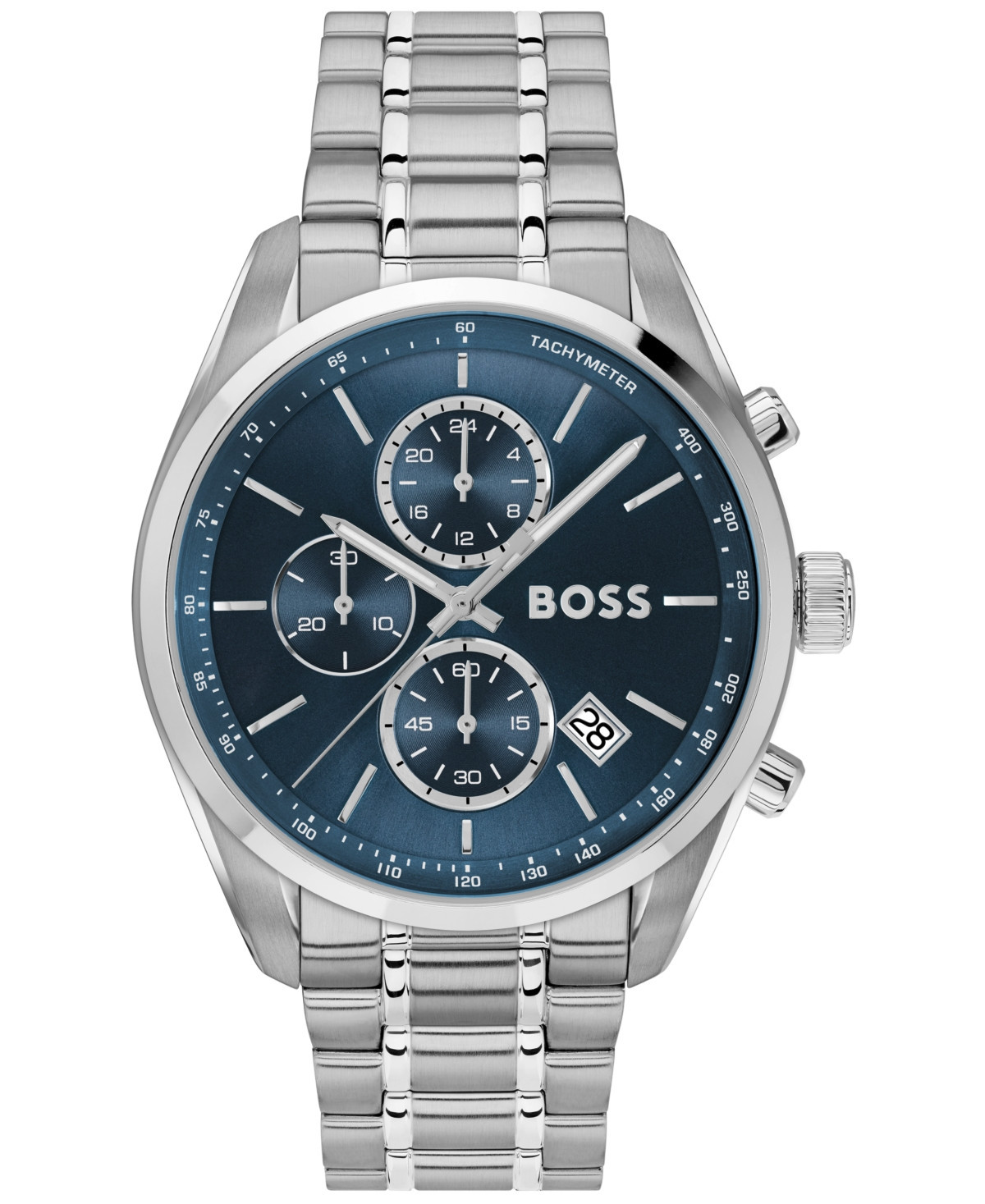 Hugo Boss Men's Grand Prix 44 Quartz Chronograph Silver-Tone Stainless-Steel Watch, 44.50mm - Silver-tone | Macy's