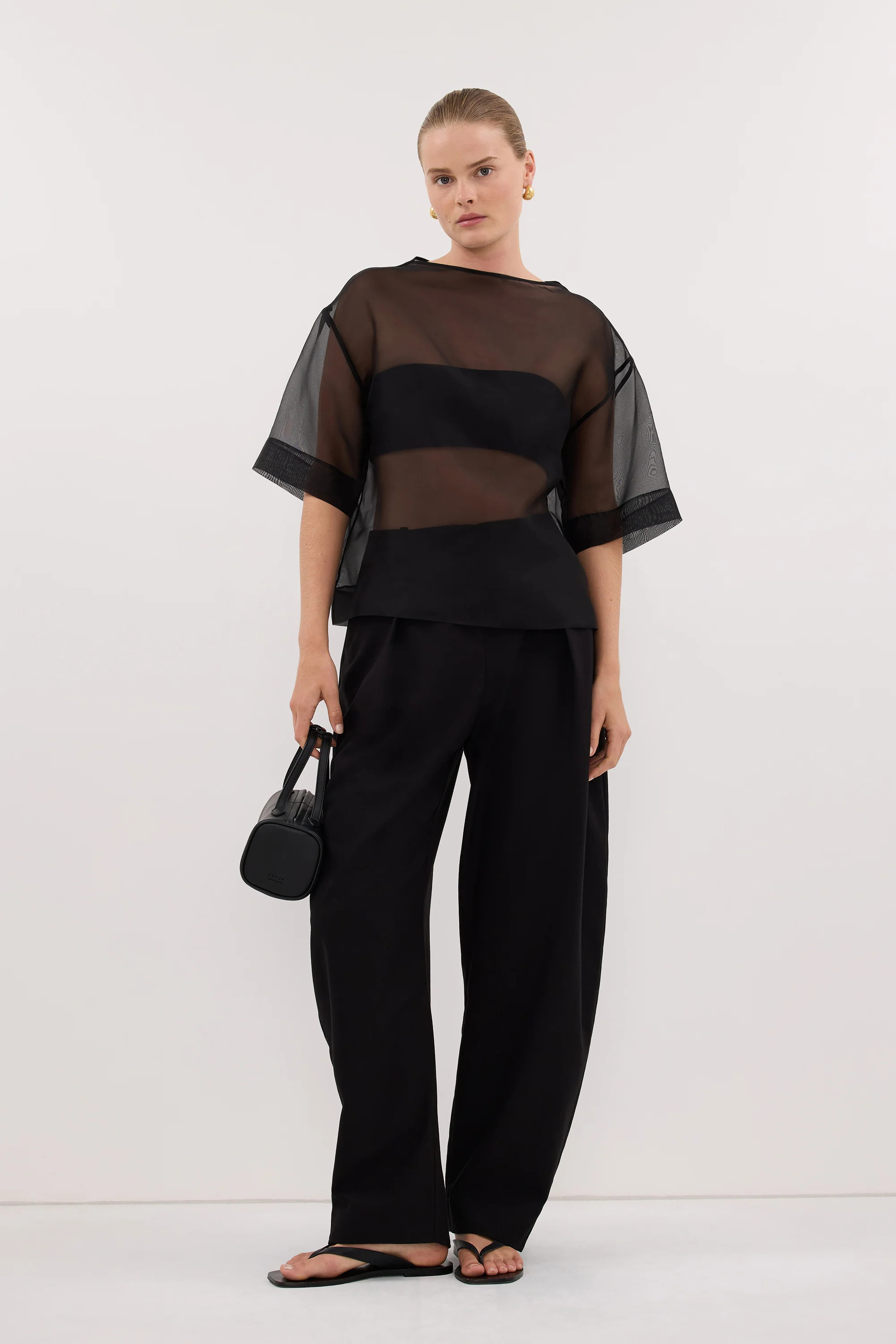 ROMY BLACK BARREL LEG TAILORED PANT | DISSH