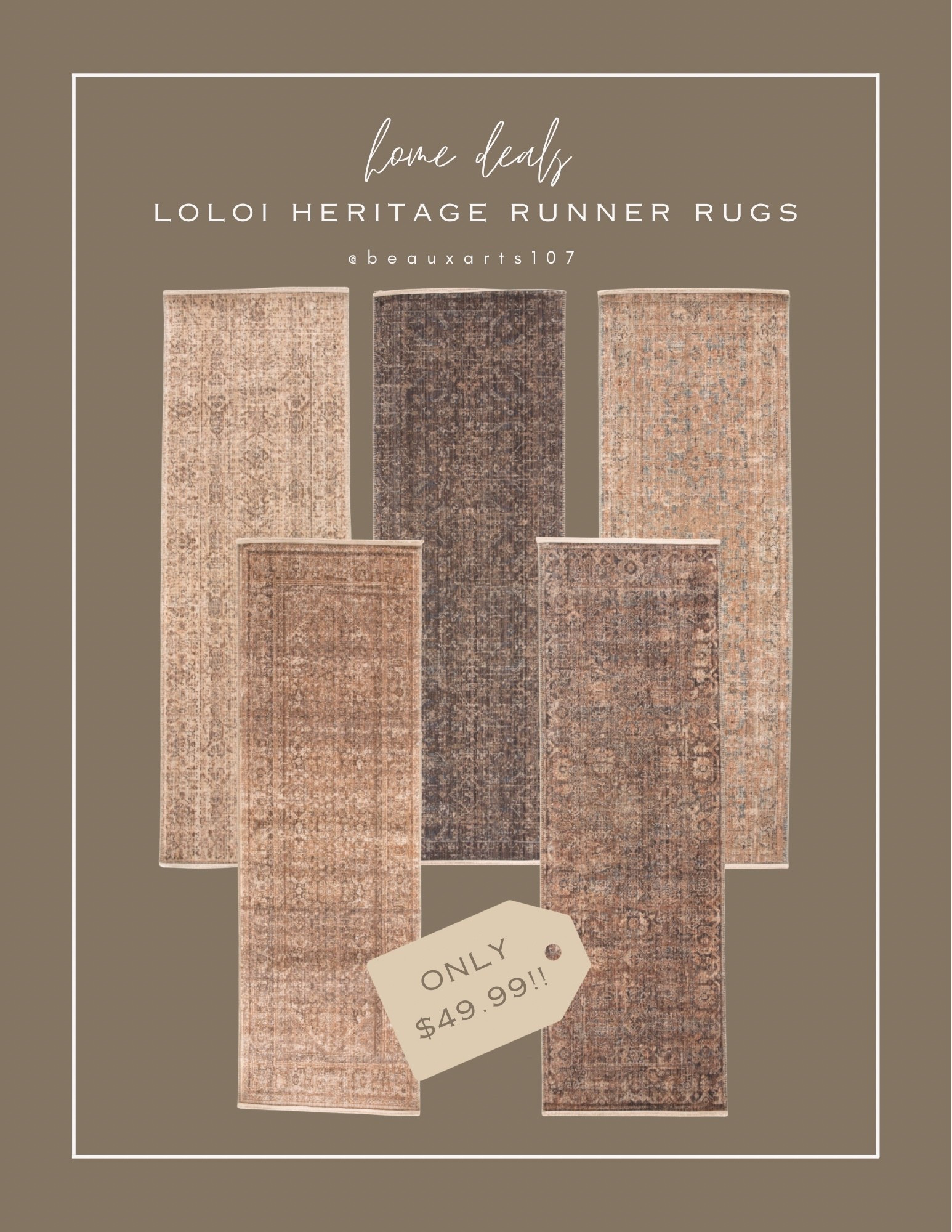 These vintage style Loloi heritage rugs are gorgeous and great quality! Perfect for hallway, entry ways, laundry room, bathroom etc. They’re on sale here for only $49.99!!!

#LTKunder50

#LTKHome #LTKSaleAlert