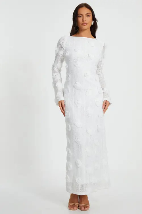 QUIZ 3D Floral Knit Maxi Dress Dress in White at Nordstrom, Size 2 | Nordstrom