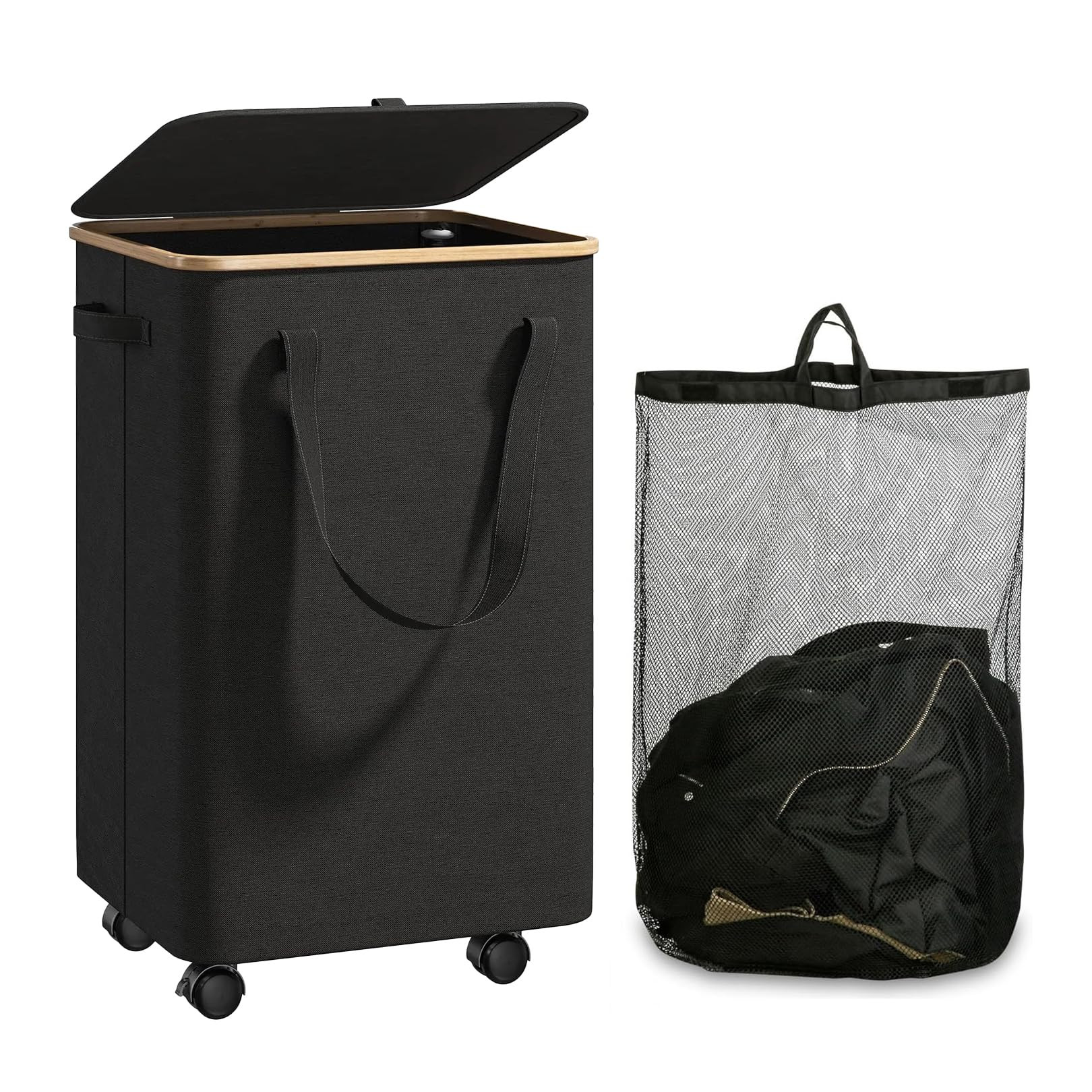 Large Laundry Basket with Wheels,100L Tall Laundry Hamper with Lid and Removable Liner Bag,Collap... | Amazon (US)