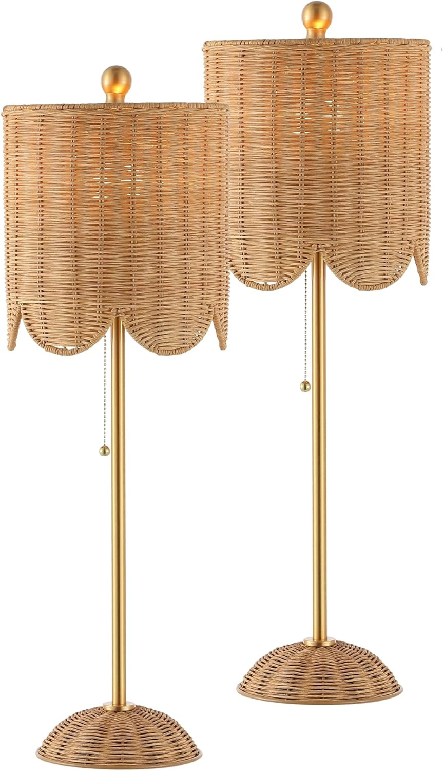 JONATHAN Y 27.5" Brass Gold Coastal Buffet Table Lamp Set of 2 for Bedroom, Boho Table Lamps with... | Amazon (US)