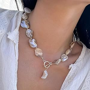 Chunky Shell Choker Necklace for Women Colorful Irregular Shell Beaded Necklaces Baroque Pearl Pe... | Amazon (US)