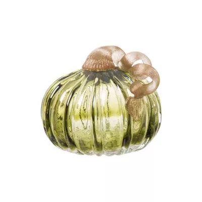 Glitzhome® 4.72-Inch Short Glass Pumpkin Decoration in Green | Bed Bath & Beyond