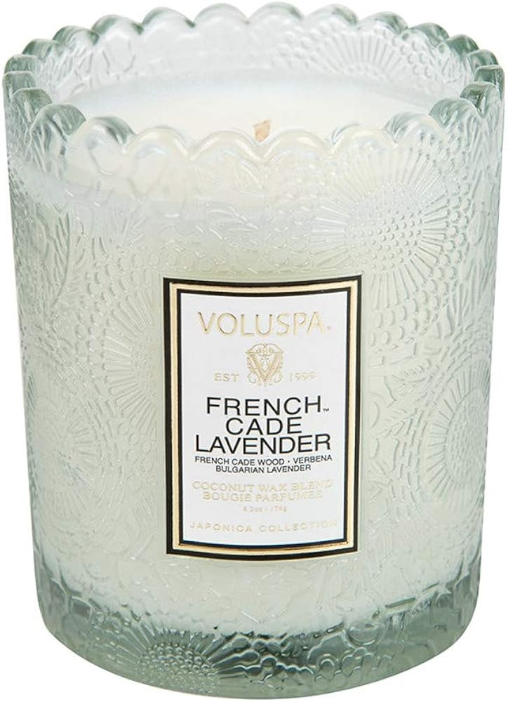 Voluspa French Cade Lavender Scalloped Edge Boxed Glass Candle, 6.2 Ounces | Amazon (US)