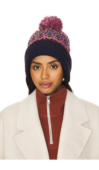 Free People First Frost Fairisle Pom Beanie in Navy. | Revolve Clothing (Global)