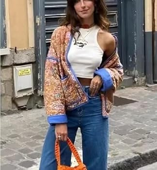 utcoco Womens Cropped Floral Quilted Jackets Open Front Long Sleeve Short Padded Puffer Jacket Li... | Amazon (US)