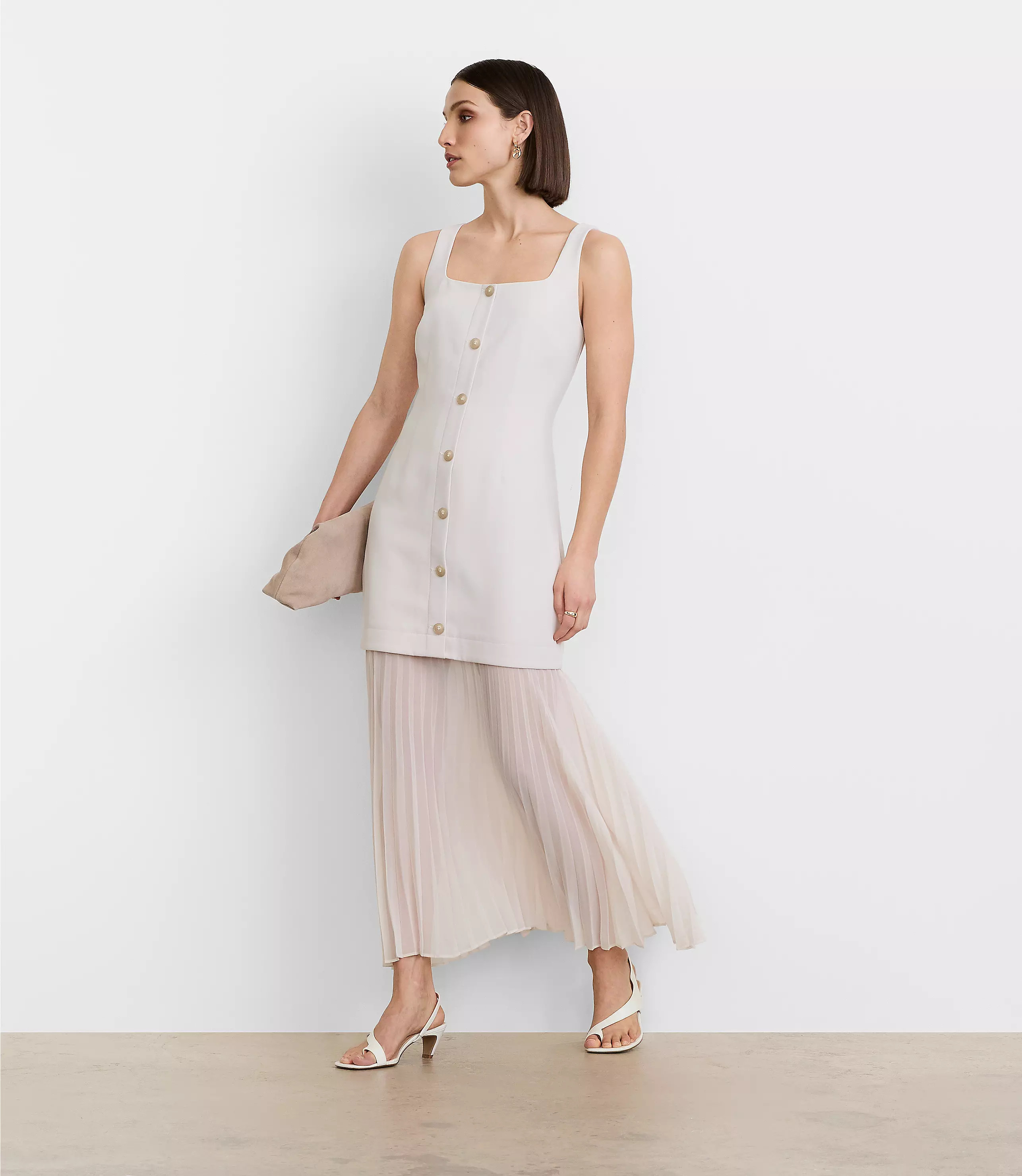 LOFT Versa Crepe Drape Mixed Media Maxi Dress | LOFT
