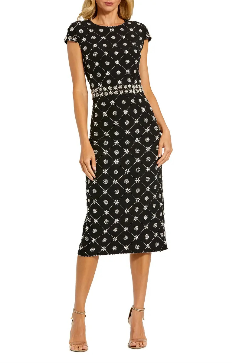 Mac Duggal Hand Embellished Cap Sleeve Midi Dress | Nordstrom | Nordstrom