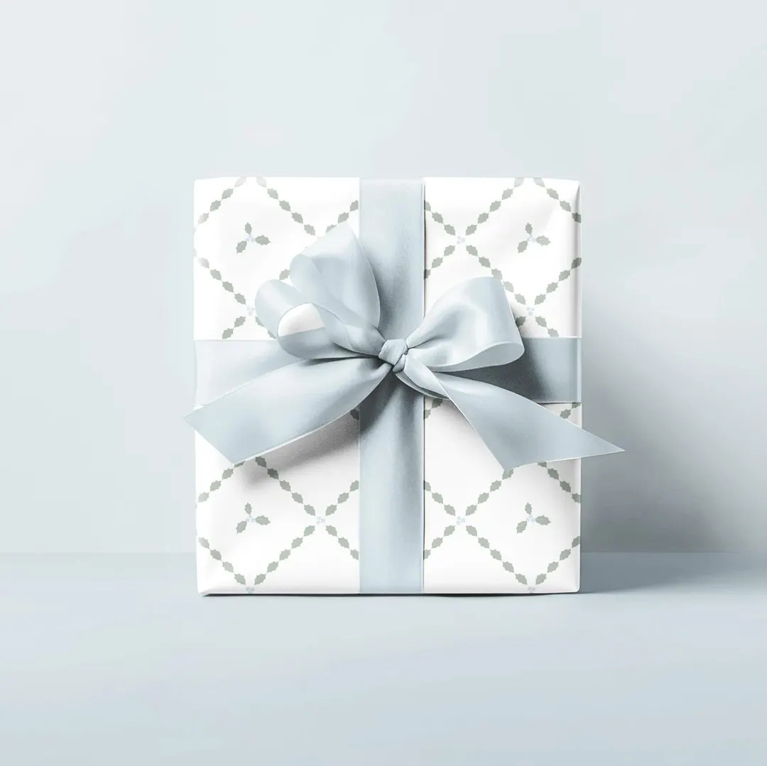 Holly Lattice Sage Light Blue Wrapping Paper Ivy, Mistletoe, French Blue, Holiday Pattern, Modern... | Etsy (US)