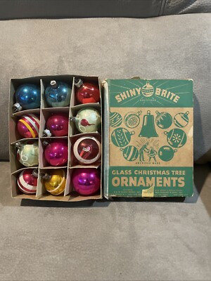 Vtg Shiny Brite Stenciled Striped Glass Christmas Ornaments Mix Lot 12!!  | eBay | eBay US