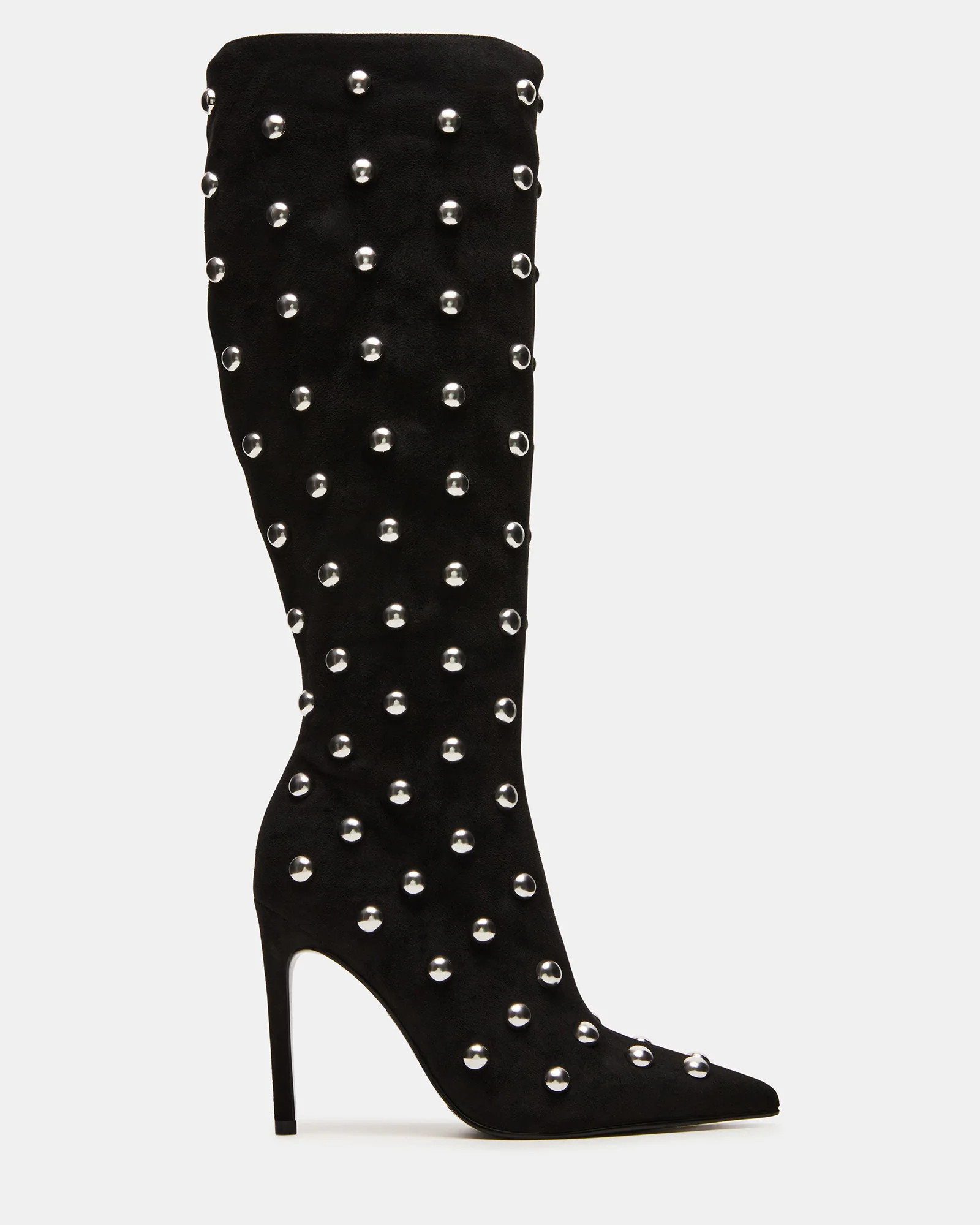 NITRO Black Studs Pointed-Toe Stiletto Heel Knee-High Women's Boots | Steve Madden (US)