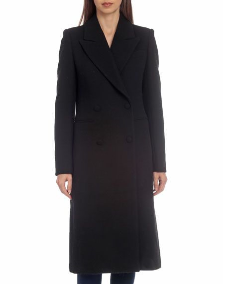 Avec Les Filles Long Double-Breasted Wool Top Coat | Neiman Marcus