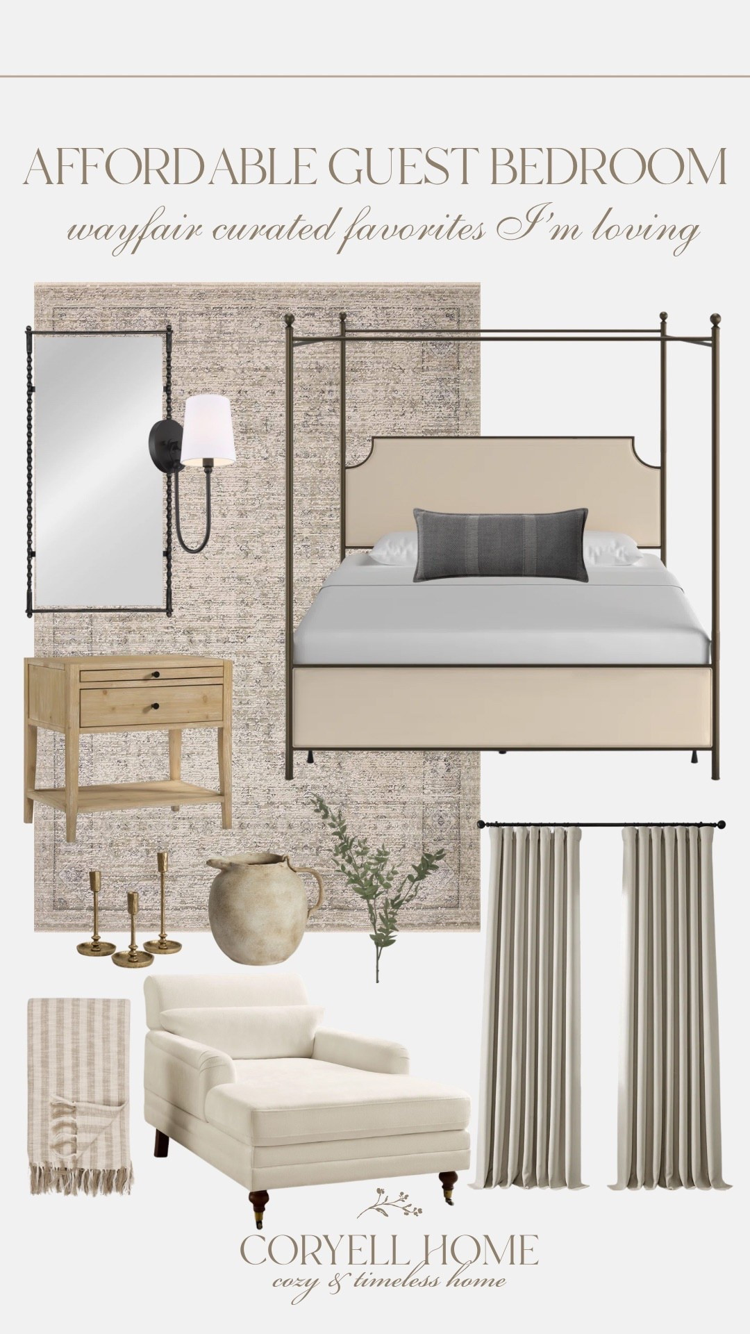 Wayfair curated affordable guest bedroom! We have this rug and canopy bed in our guest room and they’re timeless! A beautiful light and airy feel, that’s still inviting and great for guests. 

#LTKStyleTip #LTKHome #LTKSaleAlert