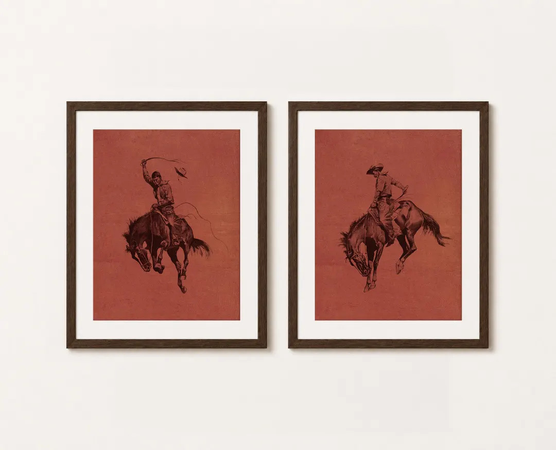 Set of 2 Western Cowboy Prints | Bucking Horse Rodeo Framed Wall Art (PRINTED & SHIPPED) - Etsy | Etsy (Global)