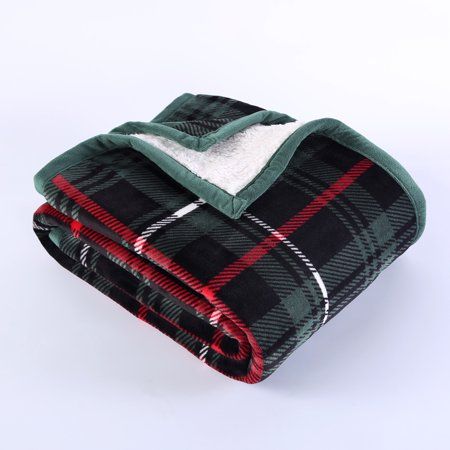 Better Homes & Gardens Sherpa Throw Blanket, 50" X 60", Green Plaid | Walmart (US)