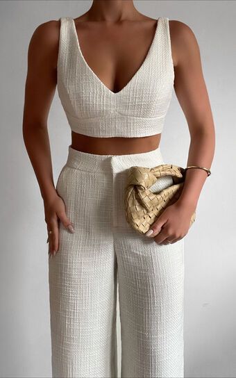 Adelaide Two Piece Set - Crop Top and Wide Leg Pants Set in White | Showpo (US, UK & Europe)