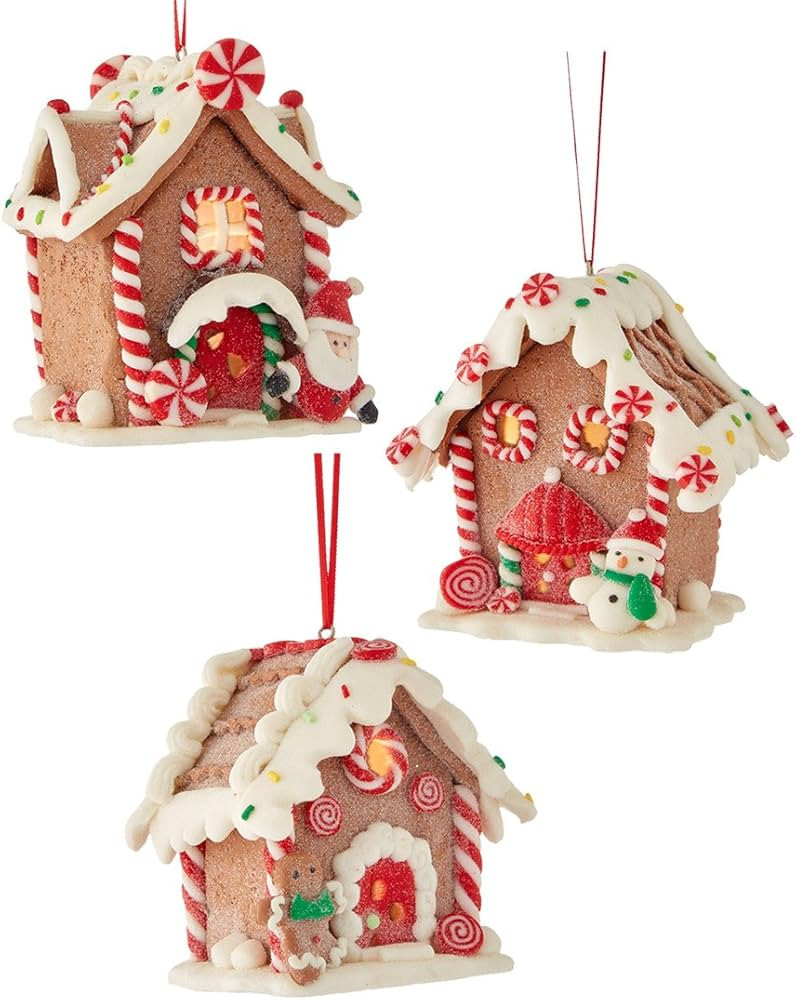 Kurt Adler D2881 3 Assorted Battery Operated Led Gingerbread House Clay Dough Christmas Ornaments | Amazon (US)
