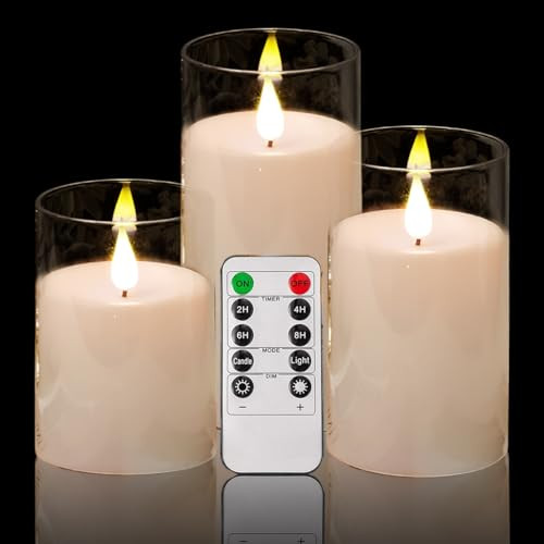 NICEME Flickering Flameless Candles with Remote Control and Timer Unbreakable Acrylic Battery Operated LED Candles with Flickering Flame 3D Wick for Romantic Ambience Home Decor Set of 3 | Amazon (US)