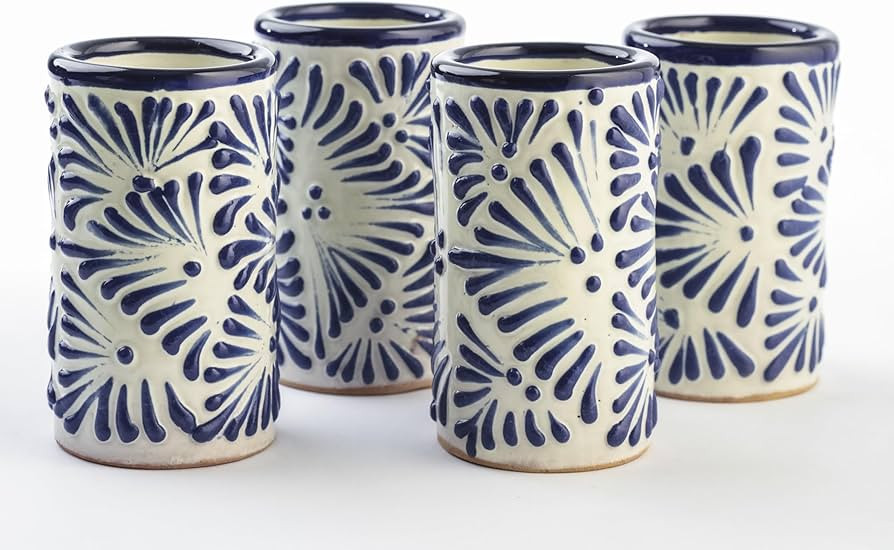 Talavera Shot Glasses Set of 4 Authentic Mexican Tequila Shot Glasses - Hand-painted - 2 Oz (Lath... | Amazon (US)