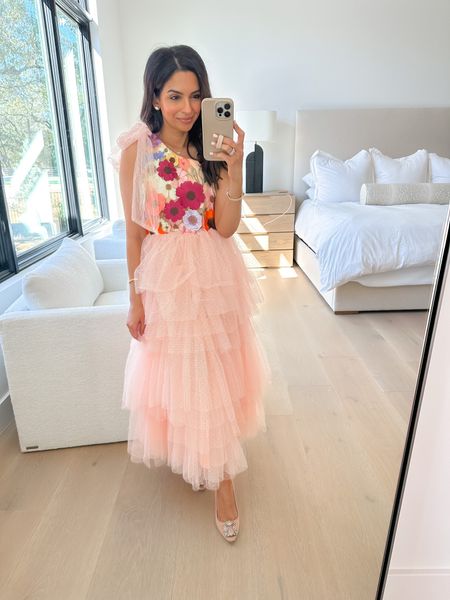 Wearing a size small in tulle floral dress 

#LTKstyletip #LTKunder100 #LTKSeasonal