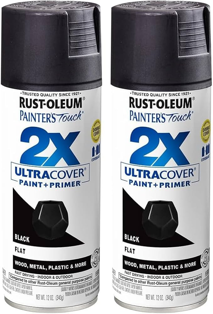 Rust-Oleum 249127 Painter's Touch 2X Ultra Cover Spray Paint, 12 oz, Flat Black (Pack of 2) | Amazon (US)