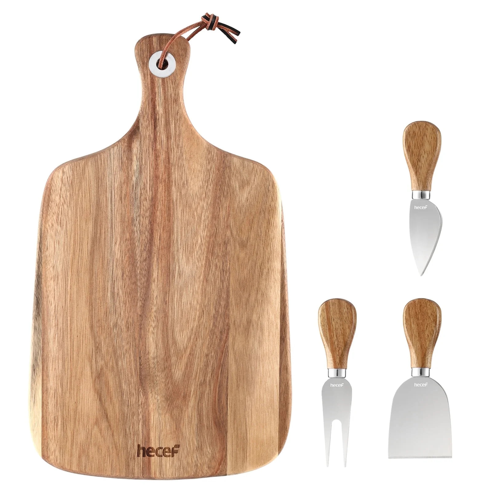 Hecef Upgrade Larger Cheese Board Set of 4, Acacia Wood Square Serving Plate with Knife Set | Walmart (US)