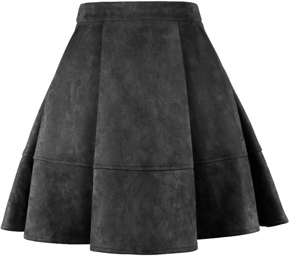 Amazon.com: EXLURA Womens Faux Suede High Waist Pleated Short Skirt Elastic Button Front Skater M... | Amazon (US)