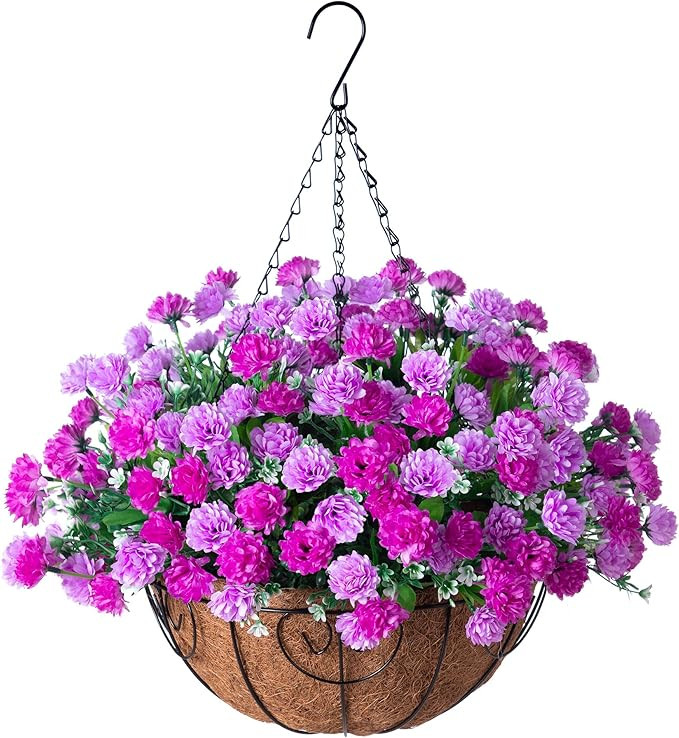 Ammyoo Artificial Faux Hanging Flowers Basket for Outdoors Outside Porch Decoration, Silk Fake Ha... | Amazon (US)