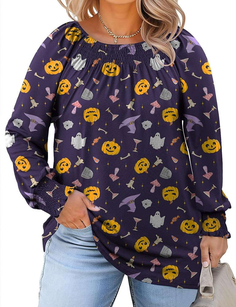 Micoson Womens Plus Size Tops Long Sleeve Shirts Crewneck Pleated Blouses Dressy Casual Fashion T... | Amazon (US)