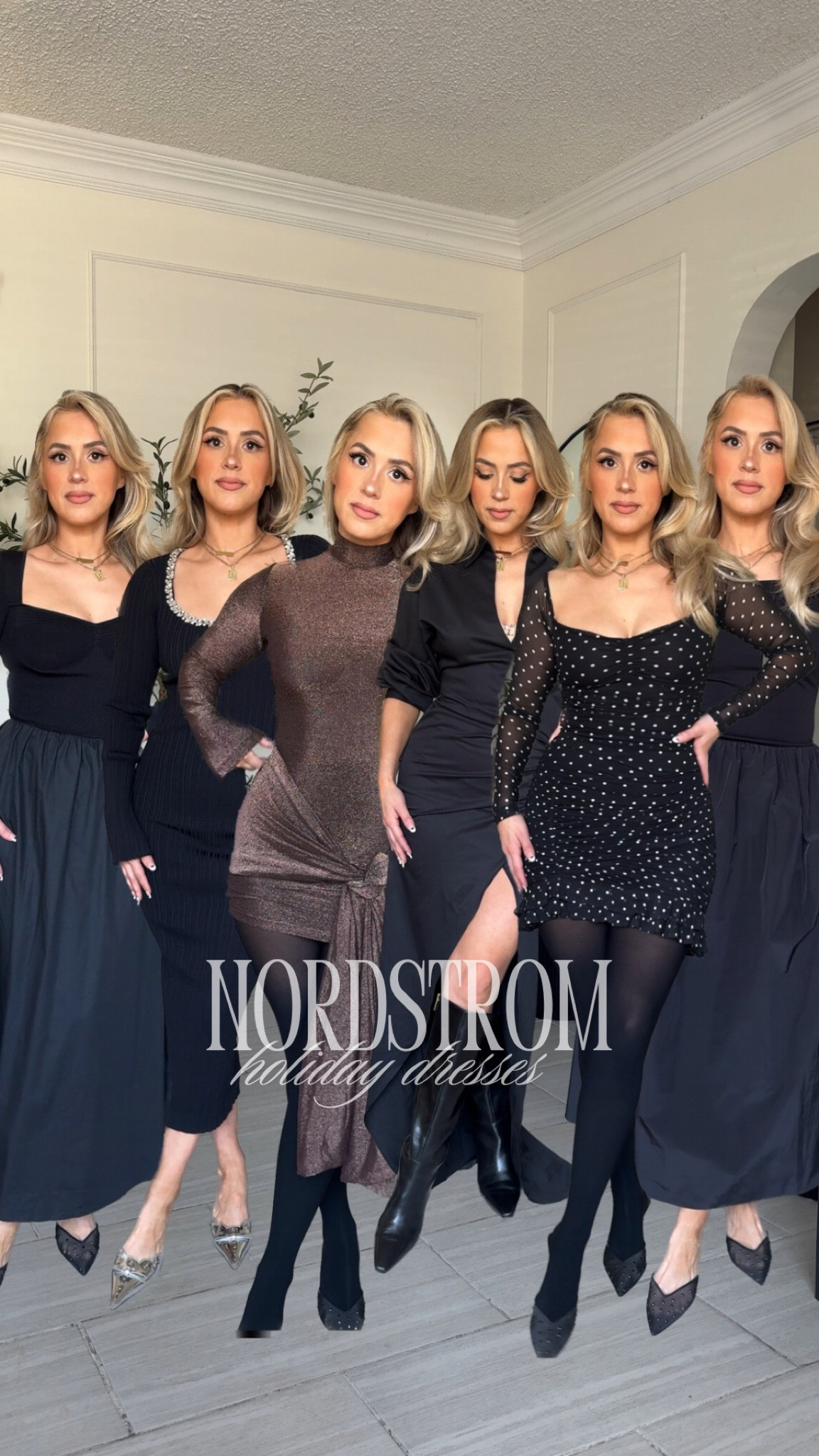 Obsessed with these holiday dresses from @nordstrom #NordstromPartner

✔️XS in Cynthia Wayf dress 
✔️ size 2 in Bardot Seraphina dress 
✔️XS in ASTR off shoulder midi dress
✔️ XS in Moon River dress 
✔️SM in AFRM polkadot dress
✔️SM in Naked Wardrobe Wrap Dress

