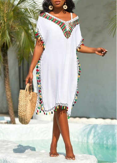 Tassel Patchwork Weave White Cover Up | modlily.com - USD 28.98 | modlily.com