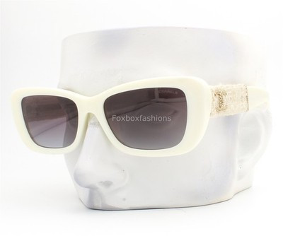 Chanel Sunglasses ch5514A 1255/S6 Creamy White Tweed Gold CC Logo w/case NWT | eBay US