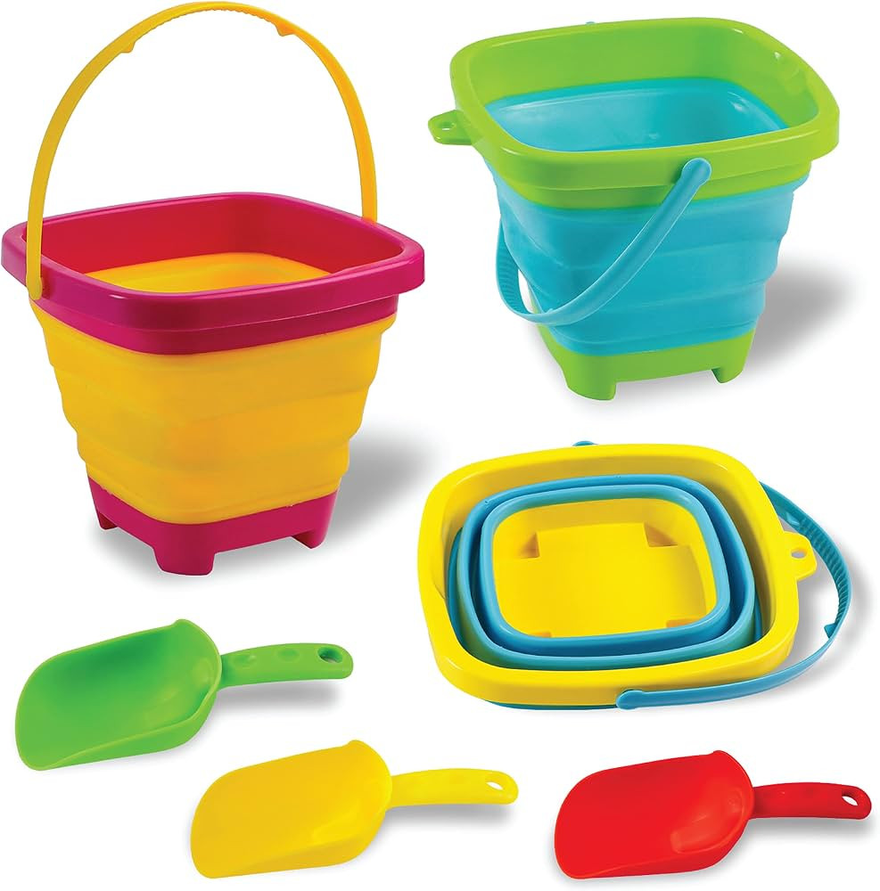 Sloosh 3 PCS Foldable Buckets with 3 Shovels Sand Bucket Water Bucket Sandbox Square Summer Party... | Amazon (US)