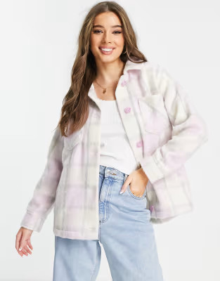 Hollister cozy plaid shacket in lilac | ASOS (Global)