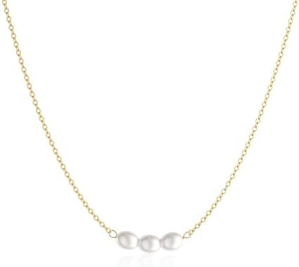 Tewiky Pearl Necklaces for Women, Dainty Gold Necklace 14k Gold Plated Single Pearl Necklace Simp... | Amazon (US)