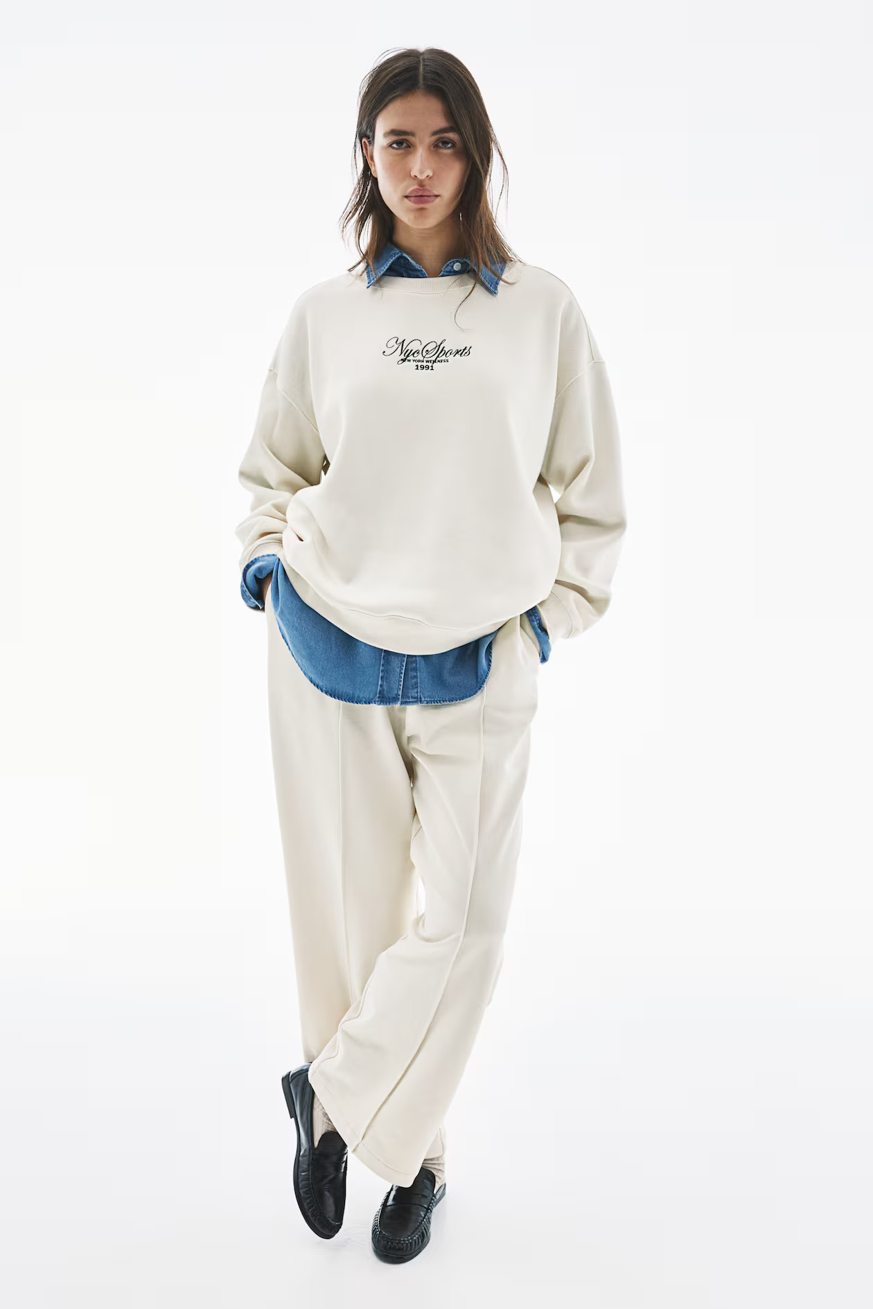 Sweatshirt with Text Motif - White/Champs Élysées - Ladies | H&M US | H&M (US + CA)