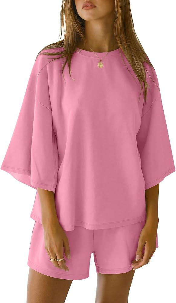 ANRABESS Womens Oversized Pajamas Set 2026 Summer Casual 2 Piece Outfits Matching Lounge Short Se... | Amazon (US)