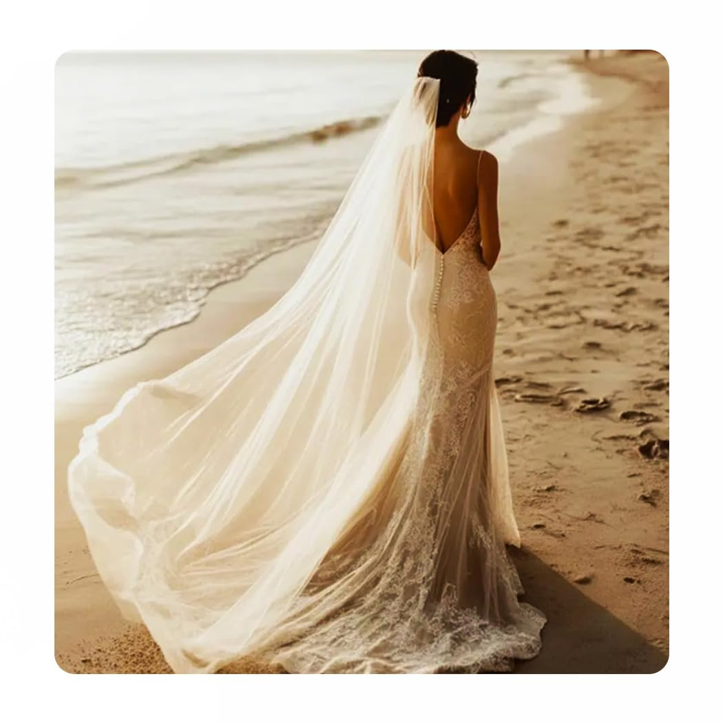 Ursumy Wedding 2T Veil Long Cathedral Veil Soft Tulle Bridal Veils with Comb (Ivory) | Amazon (US)