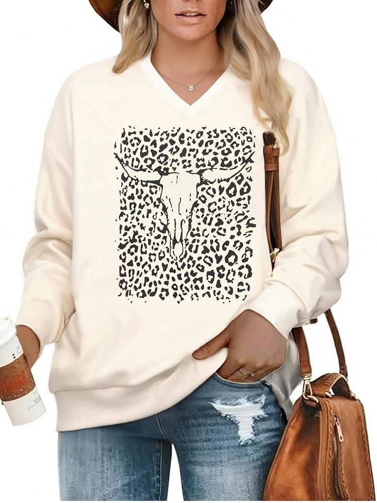 BLANCHES Plus Size Western Sweatshirt for Women Cowgirl Graphic V Neck Long Sleeve Tops Casual Vi... | Amazon (US)