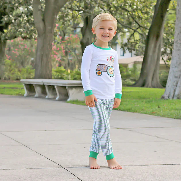 Turkey Tractor Green Stripe Pajamas | Classic Whimsy
