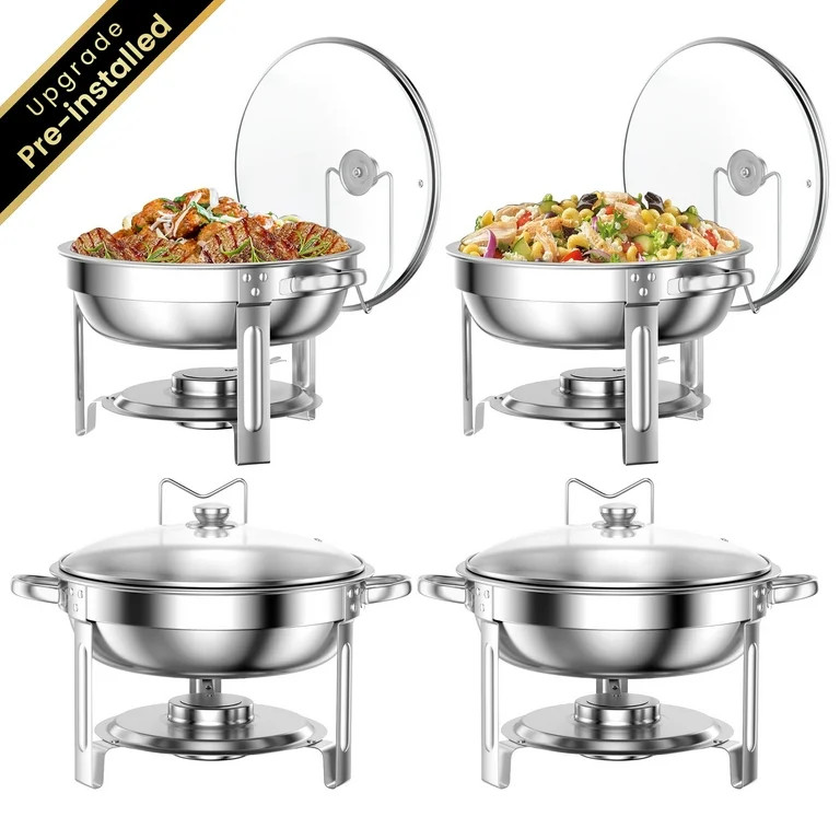 Chafing Dish Buffet Set 4 Pack: TINANA 5QT Stainless Steel Chafing Dishes for Buffet with Glass L... | Walmart (US)