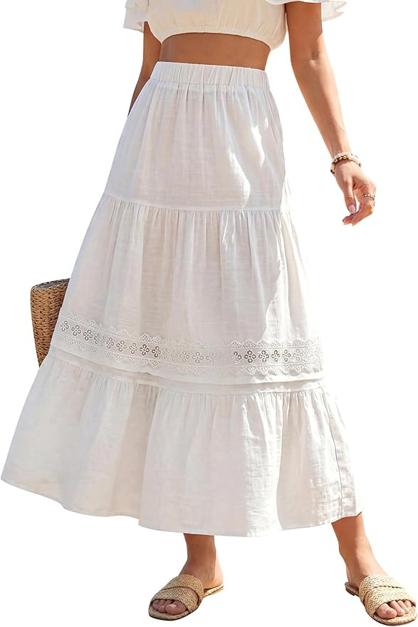 Blooming Jelly Womens Maxi Skirt Boho Summer Long Skirts Flowy High Waist Tiered Casual Beach Dre... | Amazon (US)