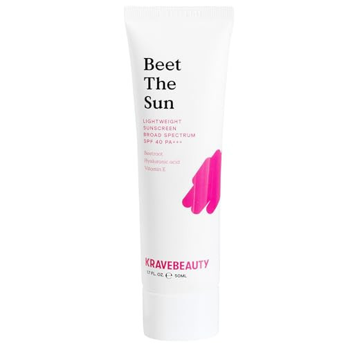 KraveBeauty Beet The Sun Lightweight Sunscreen SPF 40 PA+++, Broad Spectrum Facial Sunscreen with Beet Root Extract & Hyaluronic Acid, Non-Greasy Daily SPF Lotion for Face, Fragrance Free, 50 mL | Amazon (US)