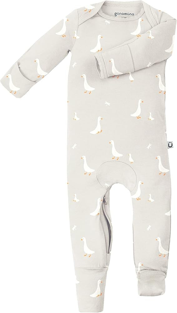 GUNAMUNA Convertible Baby Footie Pajamas, 2-in-1 Romper with Diaper-ZiP, Fold-Over Mittens & Cuff... | Amazon (US)