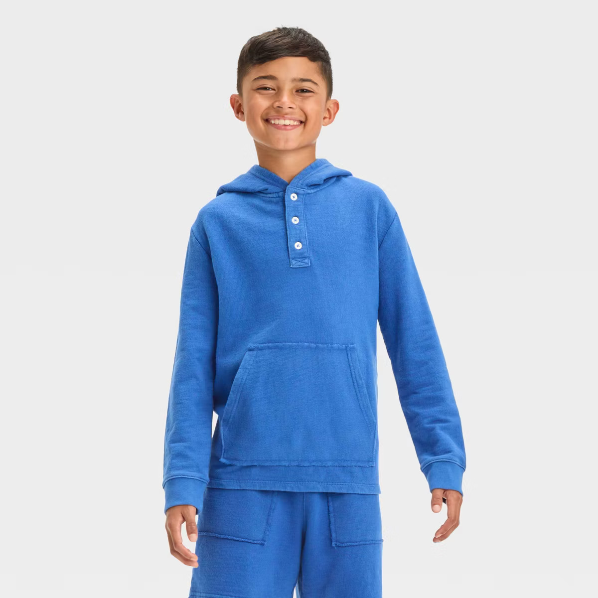 Boys' Americana Quarter Button-Up Pullover Sweatshirt - Cat & Jack™ Heathered Blue | Target