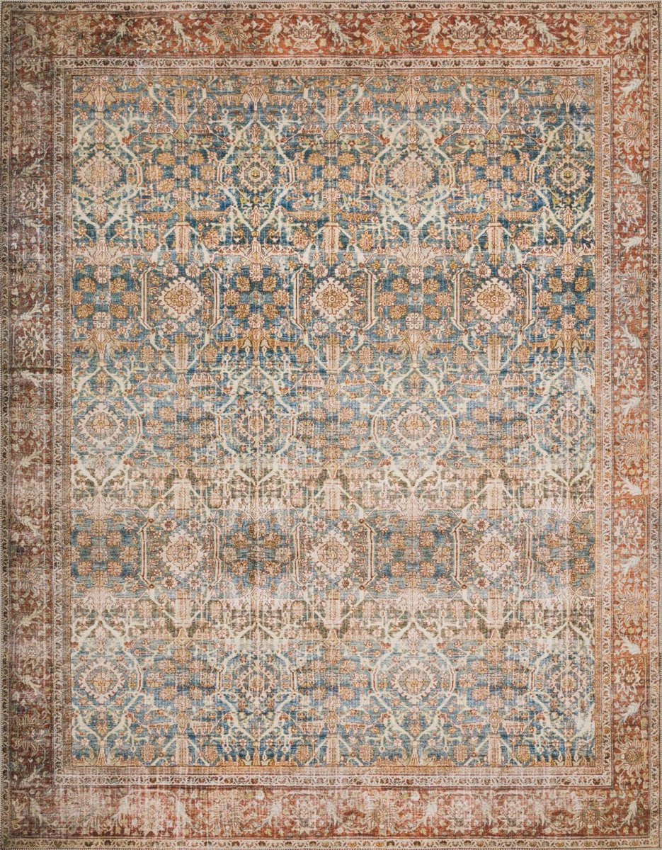 Layla Printed LAY-04 Ocean/Rust Area Rug | Rugs Direct