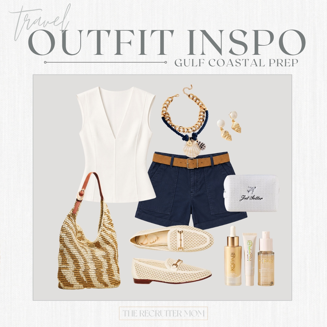 Gulf coastal prep is calling y'all ⚓️ White vest, navy shorts, woven bag & shell jewelry — this one's giving jet-set summer energy. Everything's linked

#LTKSeasonal #LTKOver40 #LTKTravel