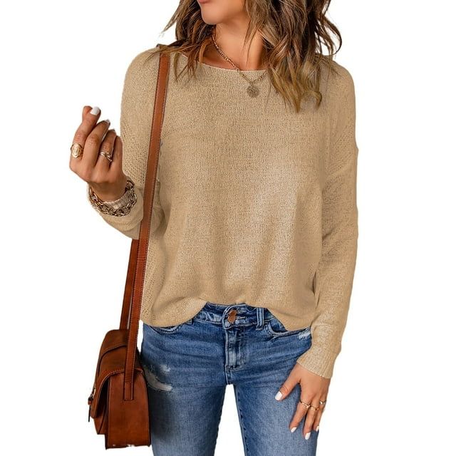 DOKOTOO Womens Sweaters Crewneck Drop Shoulder Long Sleeve Knit Lightweight Casual Pullover Fall ... | Walmart (US)