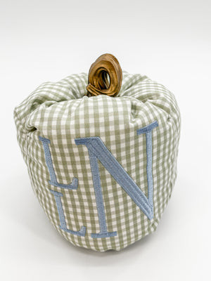 Sage Gingham Monogram Fabric Pumpkin | Sarah Slusher Designs
